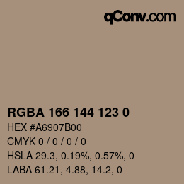 Color code: RGBA 166 144 123 0 | qconv.com