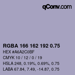 颜色代码: RGBA 166 162 192 0.75 | qconv.com