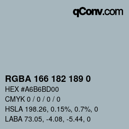 Color code: RGBA 166 182 189 0 | qconv.com