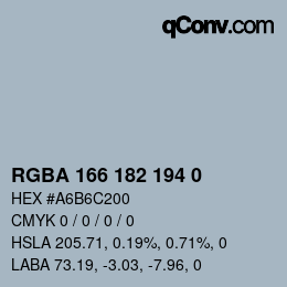 Color code: RGBA 166 182 194 0 | qconv.com