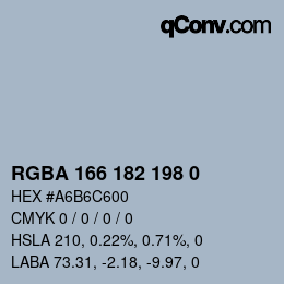Color code: RGBA 166 182 198 0 | qconv.com