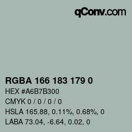 Color code: RGBA 166 183 179 0 | qconv.com