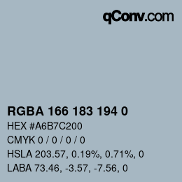 Color code: RGBA 166 183 194 0 | qconv.com