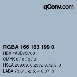 Color code: RGBA 166 183 199 0 | qconv.com
