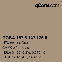 Color code: RGBA 167.5 147 125 0 | qconv.com