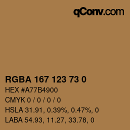 Farbcode: RGBA 167 123 73 0 | qconv.com