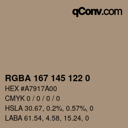 颜色代码: RGBA 167 145 122 0 | qconv.com