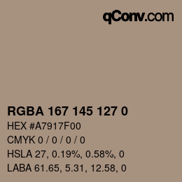 Color code: RGBA 167 145 127 0 | qconv.com