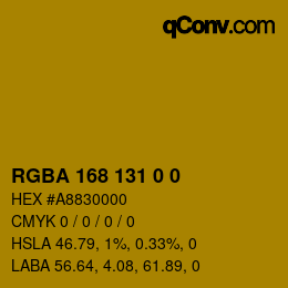 Color code: RGBA 168 131 0 0 | qconv.com