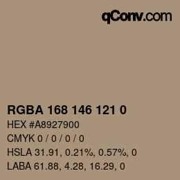 Color code: RGBA 168 146 121 0 | qconv.com
