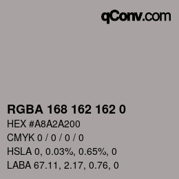 Color code: RGBA 168 162 162 0 | qconv.com