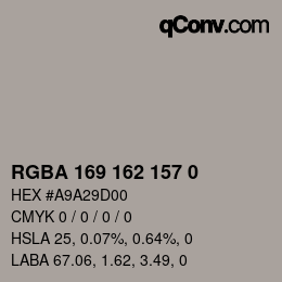 Color code: RGBA 169 162 157 0 | qconv.com