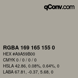 Color code: RGBA 169 165 155 0 | qconv.com