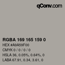 Color code: RGBA 169 165 159 0 | qconv.com