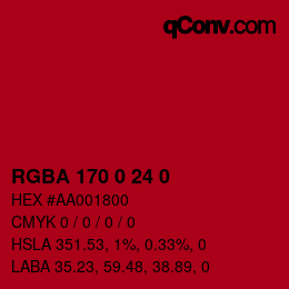 Color code: RGBA 170 0 24 0 | qconv.com