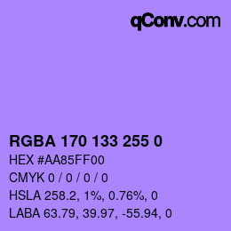 Farbcode: RGBA 170 133 255 0 | qconv.com
