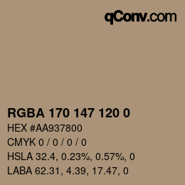 Color code: RGBA 170 147 120 0 | qconv.com