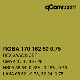 颜色代码: RGBA 170 162 60 0.75 | qconv.com