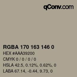 Color code: RGBA 170 163 146 0 | qconv.com