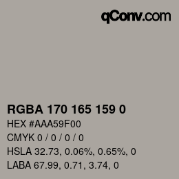 Color code: RGBA 170 165 159 0 | qconv.com