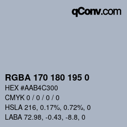 Farbcode: RGBA 170 180 195 0 | qconv.com