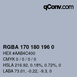 Color code: RGBA 170 180 196 0 | qconv.com