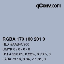 Color code: RGBA 170 180 201 0 | qconv.com