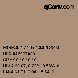 Color code: RGBA 171.5 144 122 0 | qconv.com