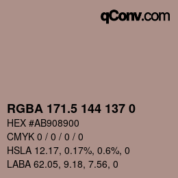 Color code: RGBA 171.5 144 137 0 | qconv.com