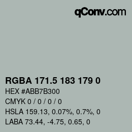 Color code: RGBA 171.5 183 179 0 | qconv.com