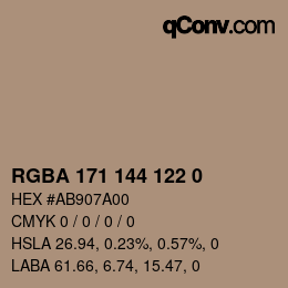 Color code: RGBA 171 144 122 0 | qconv.com