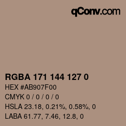 Color code: RGBA 171 144 127 0 | qconv.com
