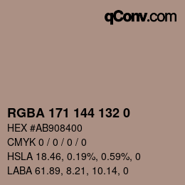 Color code: RGBA 171 144 132 0 | qconv.com