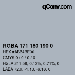 Color code: RGBA 171 180 190 0 | qconv.com