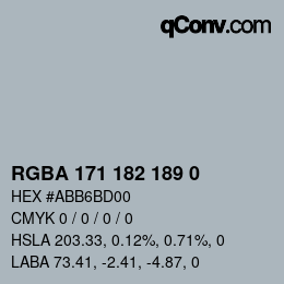 Color code: RGBA 171 182 189 0 | qconv.com