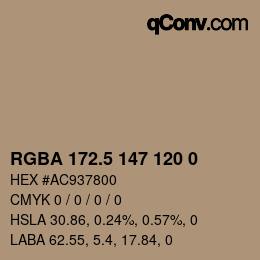 Color code: RGBA 172.5 147 120 0 | qconv.com