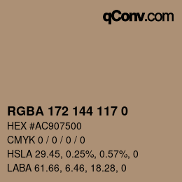 Color code: RGBA 172 144 117 0 | qconv.com
