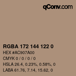 Color code: RGBA 172 144 122 0 | qconv.com
