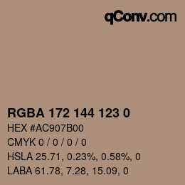 Color code: RGBA 172 144 123 0 | qconv.com