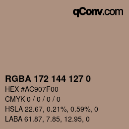 颜色代码: RGBA 172 144 127 0 | qconv.com