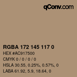 Color code: RGBA 172 145 117 0 | qconv.com