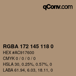 Color code: RGBA 172 145 118 0 | qconv.com