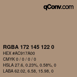 Color code: RGBA 172 145 122 0 | qconv.com