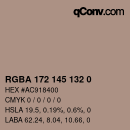 Color code: RGBA 172 145 132 0 | qconv.com