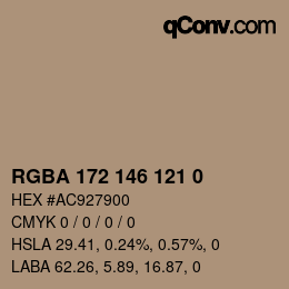 Color code: RGBA 172 146 121 0 | qconv.com