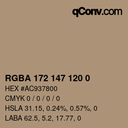 Color code: RGBA 172 147 120 0 | qconv.com