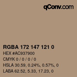 Color code: RGBA 172 147 121 0 | qconv.com