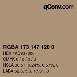 Color code: RGBA 173 147 120 0 | qconv.com