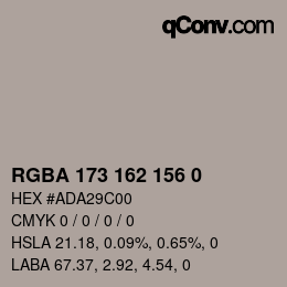 Color code: RGBA 173 162 156 0 | qconv.com