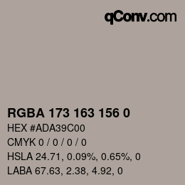 Color code: RGBA 173 163 156 0 | qconv.com